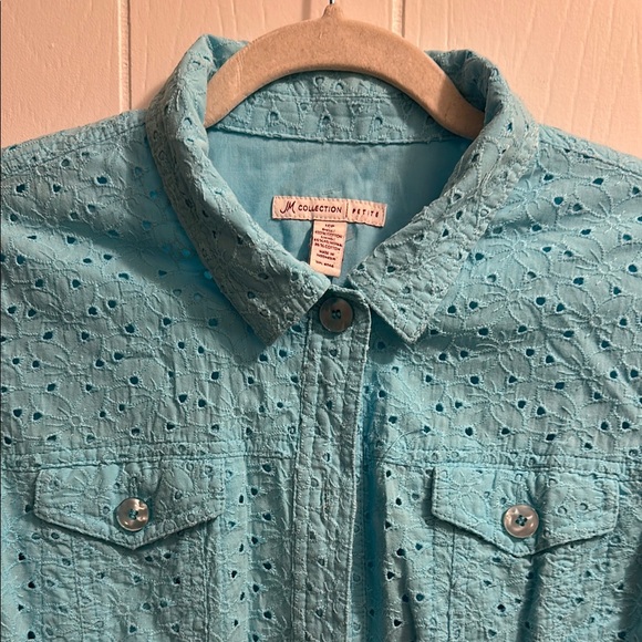 JM Collection Blue Jacket with eyelet design - Picture 2 of 8